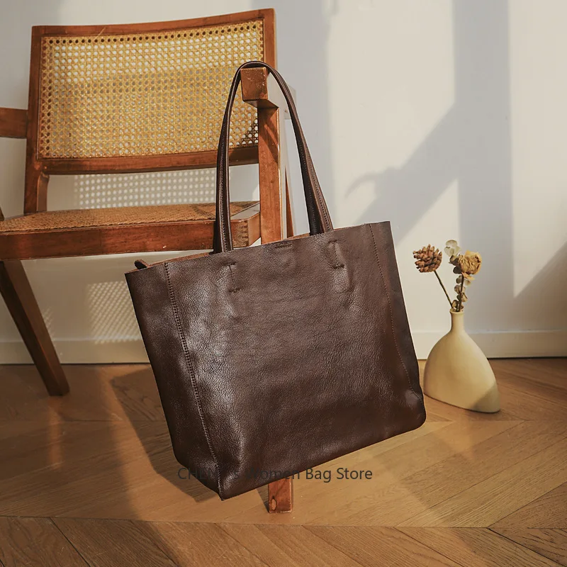 

Highend Vintage Coffee Black Brown Full Grain Genuine Leather Women Shoulder Bag Handbag
