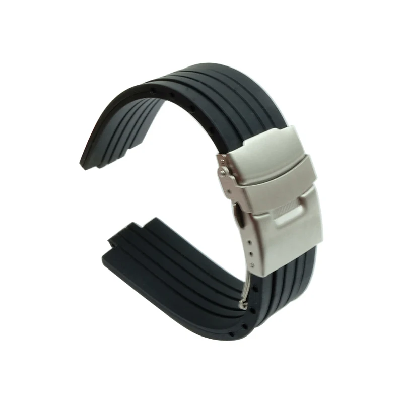 24mm x 11mm Silicone Rubber Watchband for Oris Aquis Watch Band Convex Strap Stainless Steel Safety Buckle Wrist Bracelet Black