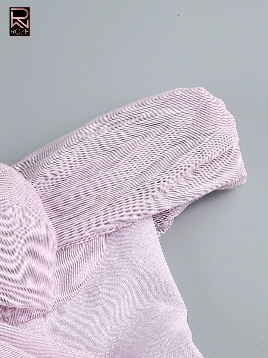 فستان لافندر مكشوف الكتفين - شبكة شفافة وتنورة مطوية، فستان حفل مسائي #5