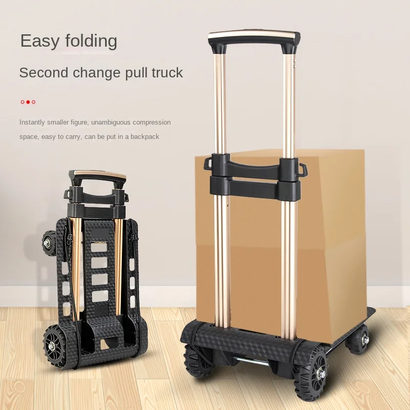 Silent Wheel Folding Small Pull Cart Aluminum Tie Rod Luggage Cart Hand Pull Cart Elderly Travel Shopping Moving