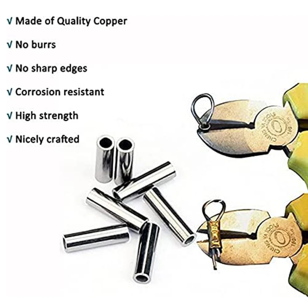 PRO BEROS 100Pcs Fishing Line Tube Connectors Single Barrel Crimp Sleeves Copper Crimping Loop Sleeve 12 Size Fishing Tackle Kit