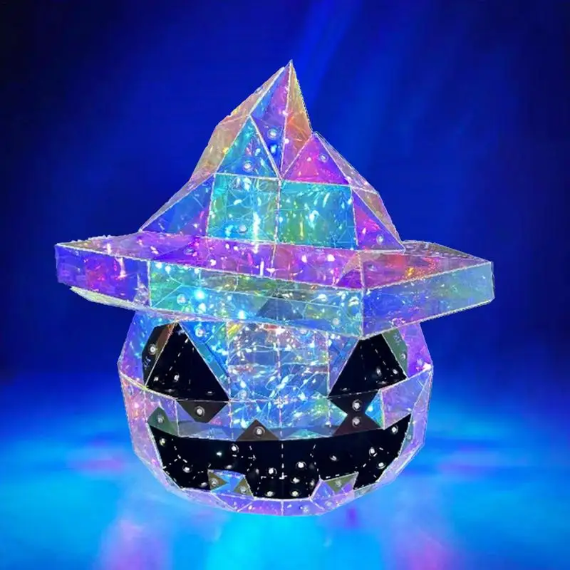 Prismatic Pumpkin Lamp LED Lights Prismatic Halloween Decor Halloween Ornament Lamp Pumpkin Candy Box Home Party Scene Layout