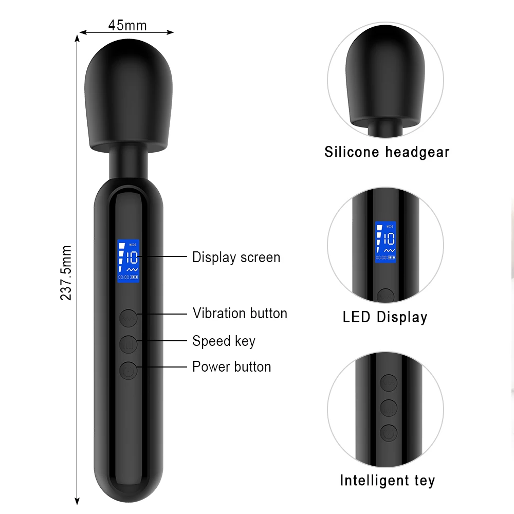 Multi functional massage stick LCD display timing vibrator silicone material 10 frequency 4-speed waterproof charging model