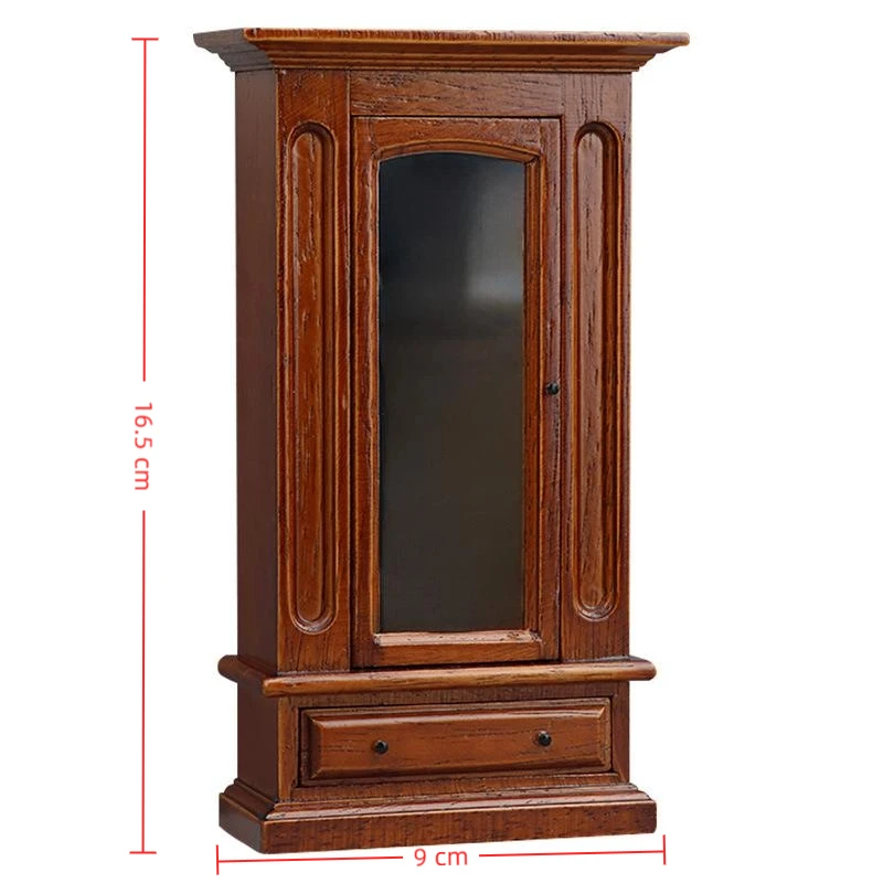 1 peça 1:12 armário de cena em miniatura casa de bonecas mini guarda-roupa de madeira maciça com espelho móveis de quarto acessórios diy