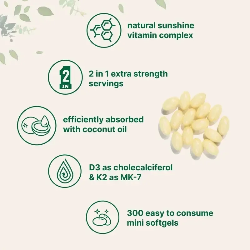 2024 Newest Vitamin D3+K2 Capsule M180 Capsules Vitamin D3+K2 Supplement Softgel Increase Bone Density Enhancing Immunity