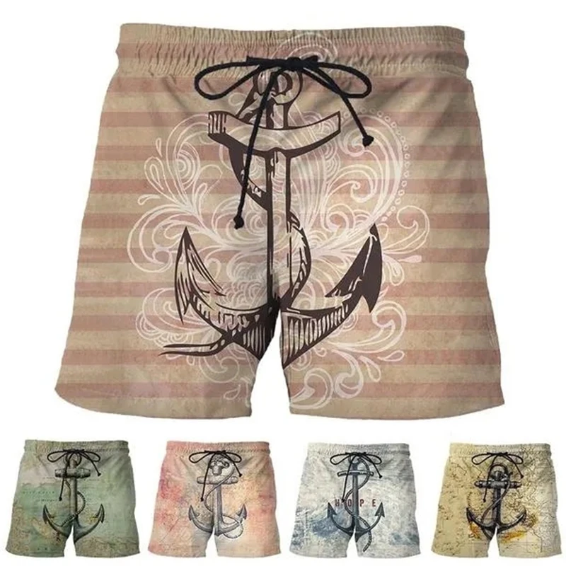 Pantalones cortos de playa con estampado 3D de ancla clásica para hombre, pantalones deportivos geniales informales, pantalones de baño divertidos Unisex de diseño Retro, nueva moda