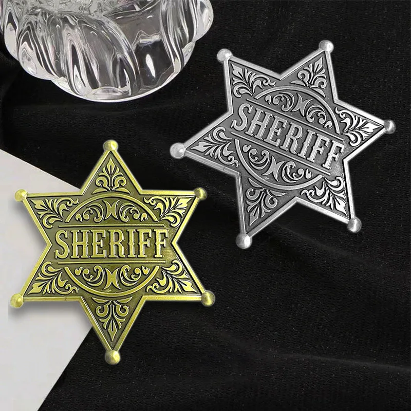 US Sheriff Star Badge Brooch Hexagram Star Pin Law Enforcement Honor Sheriff Medal Creative Exquisite Lapel Pin