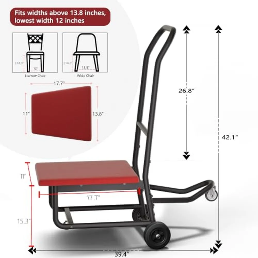 Chair Dolly Heavy Duty Chair Cart for Stackable Chairs Holds 10 Folding Chairs with 300 lb Load Rating Dual 6 Inch