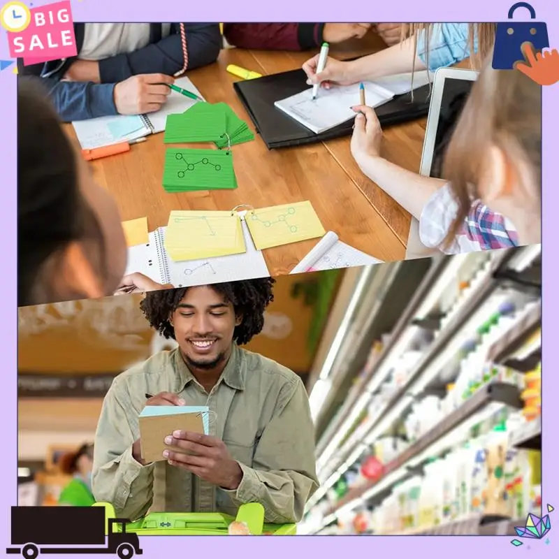 

600 шт. Индексные карты 3X5 дюймов Цветные флэш-карты с кольцом, флэш-карты с перфорированной подкладкой Индексные карточки с линейкой