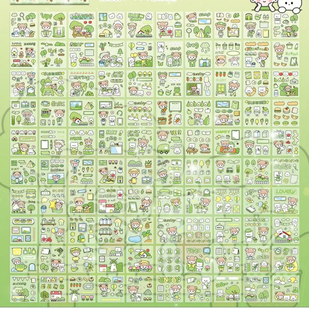 100 Sheets Cute Cartoon Stickers Waterproof Stationery Hand Ledger Sticker Cute Patterns Transparent DIY Stickers