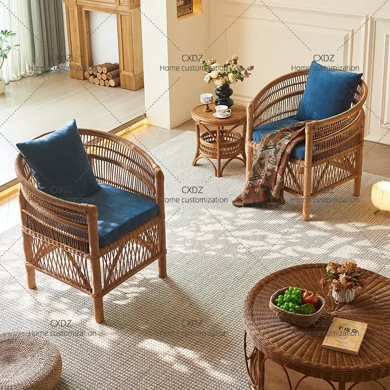 Wabi Sabi Style Leisure Single Chair Rattan Sofa for Living Room Home Homestay Balcony Side Combination Seating Furniture