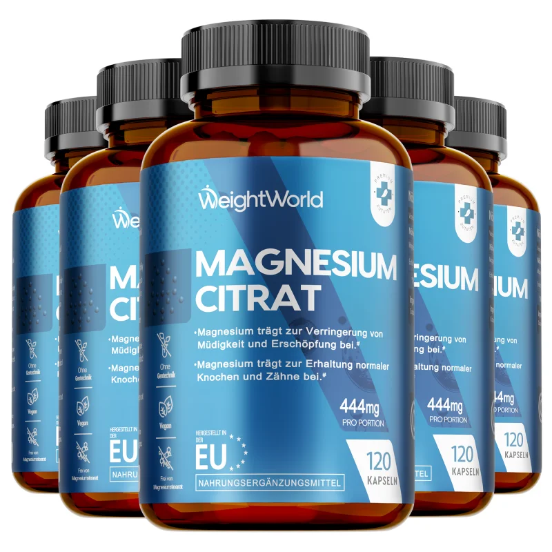5 Bottles Magnesium Citrate - Muscle, Nerve and Energy Support, Improved Heart Health - Non GMO, Vegan, Gluten Free