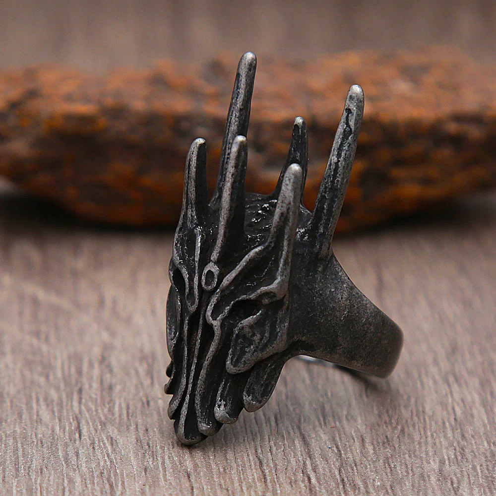 Gothic Stainless Steel Black Sauron Helmet Rings For Men Biker Punk Vintage Men Dragon Ring Fashion Party Jewelry Wholesale