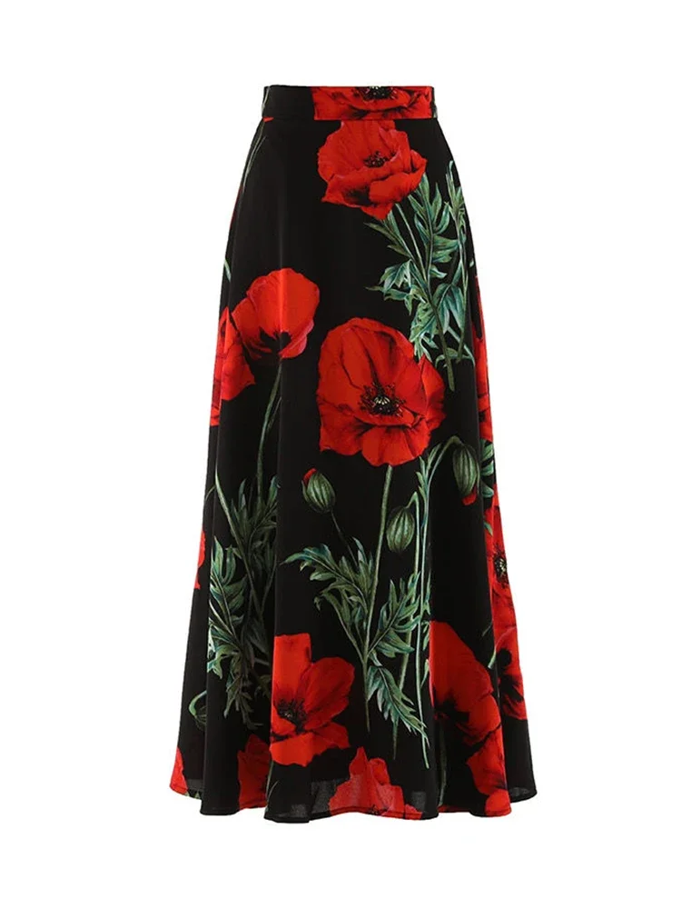 

High waisted midi skirt for women 2024 new summer chiffon flower fresh Hong Kong style wrapped hip skirt