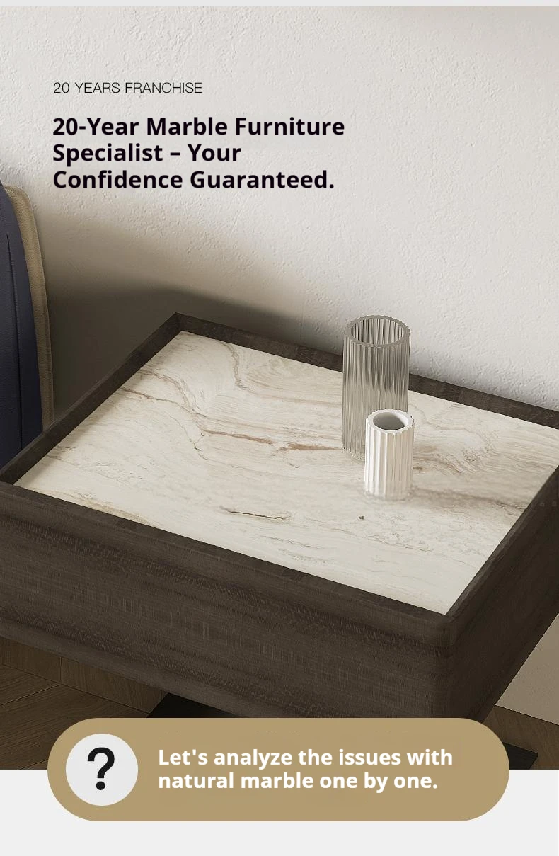 Minimalist Solid Wood Nightstand, Bedside Table with Natural Marble Top, One-Piece Cutting, Eco-Friendly,customize