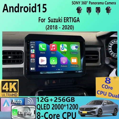 Imagen 1 del producto Android 15 Carplay Auto para Suzuki ERTIGA 2018 2019 2020 navegación Multimedia reproductor de Radio de coche vídeo WIFi + cámara estéreo 4G 360