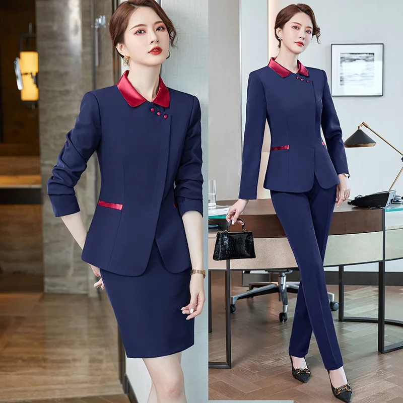 

Hotel Front Office Cashier Workwear Women's Autumn and Winter Long-Sleeved Restaurant Catering Hot Pot Restaurant Waiter Workwea