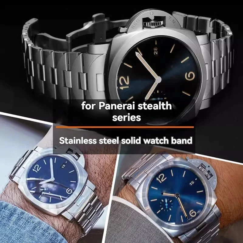 Accesorios de 24mm, pulsera de reloj para correa Panerai, banda de acero para hombre PAM441 111, cadena de reloj con hebilla de mariposa de acero inoxidable sólido