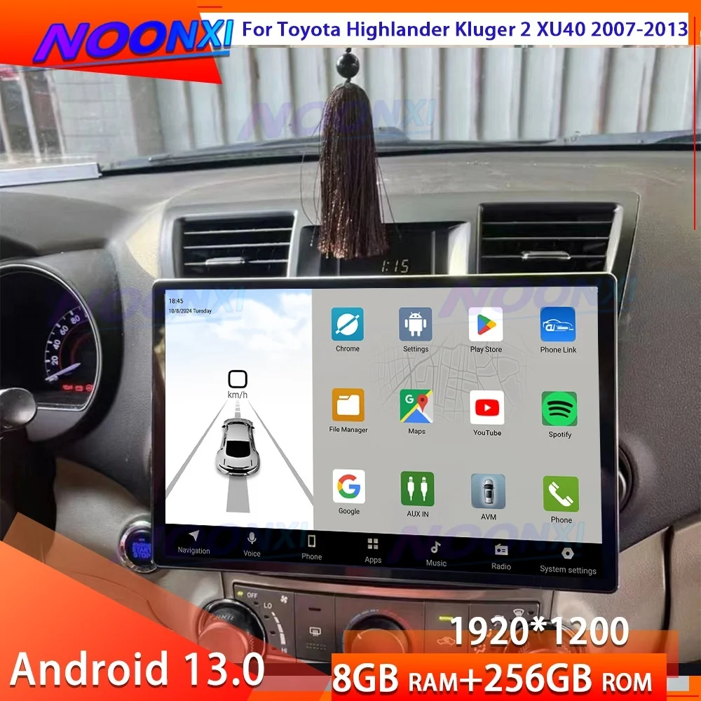 13.1“ For Toyota Highlander Kluger 2 XU40 2007-2013 Android 13.0 Car Radio Navi GPS Multimedia Player WiFi 4G DSP Stereo Carpaly