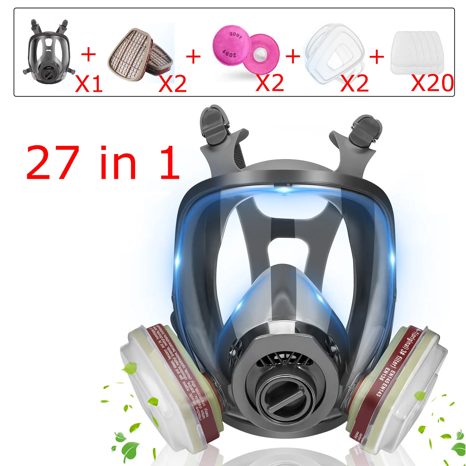 Full Face Gas Masks Survival Chemical Respirator with 40mm Filter, Full Face Respirator Gas Mask with 40mm Activated Carbon Filt