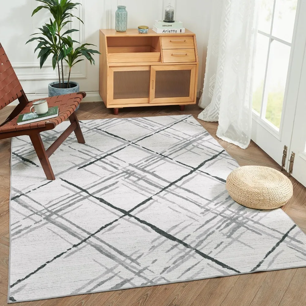 

Carpeting, 6x9 Modern Washable Geometric Grid Non Slip Accent Rug Thin Rug Indoor Floor Cover Soft Rug Carpet ,Large Carpets