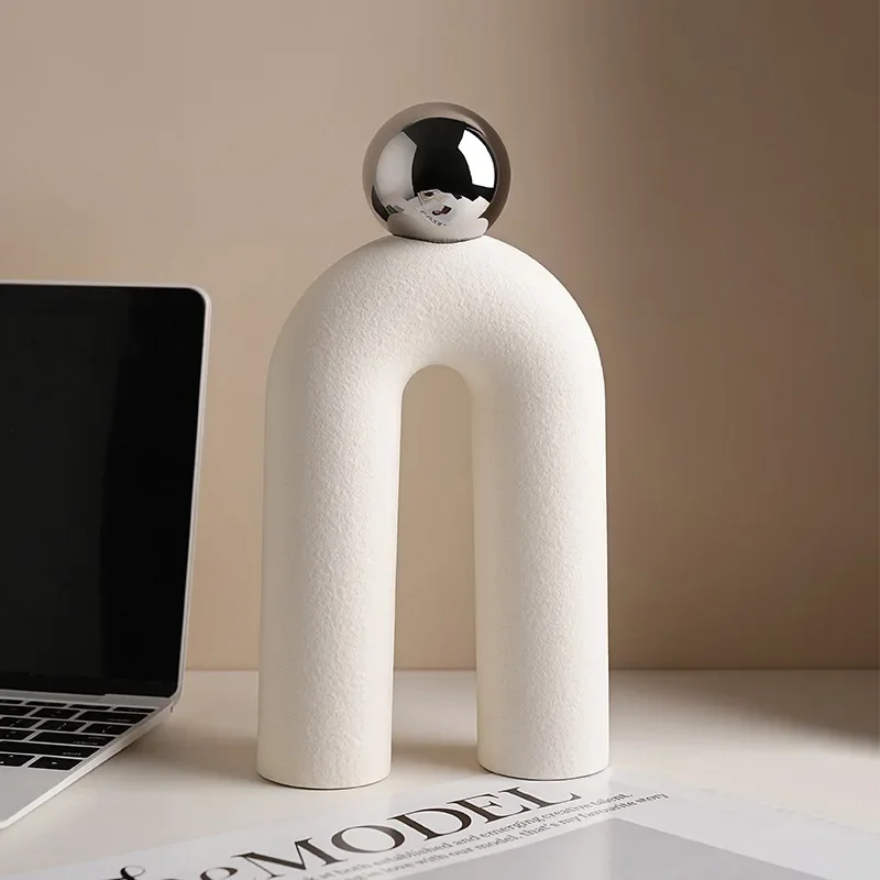 Vintage-Style Abstract Art Arch-Shaped Ball Ceramic Ornament,Home Decor,Jingdezhen Ceramics