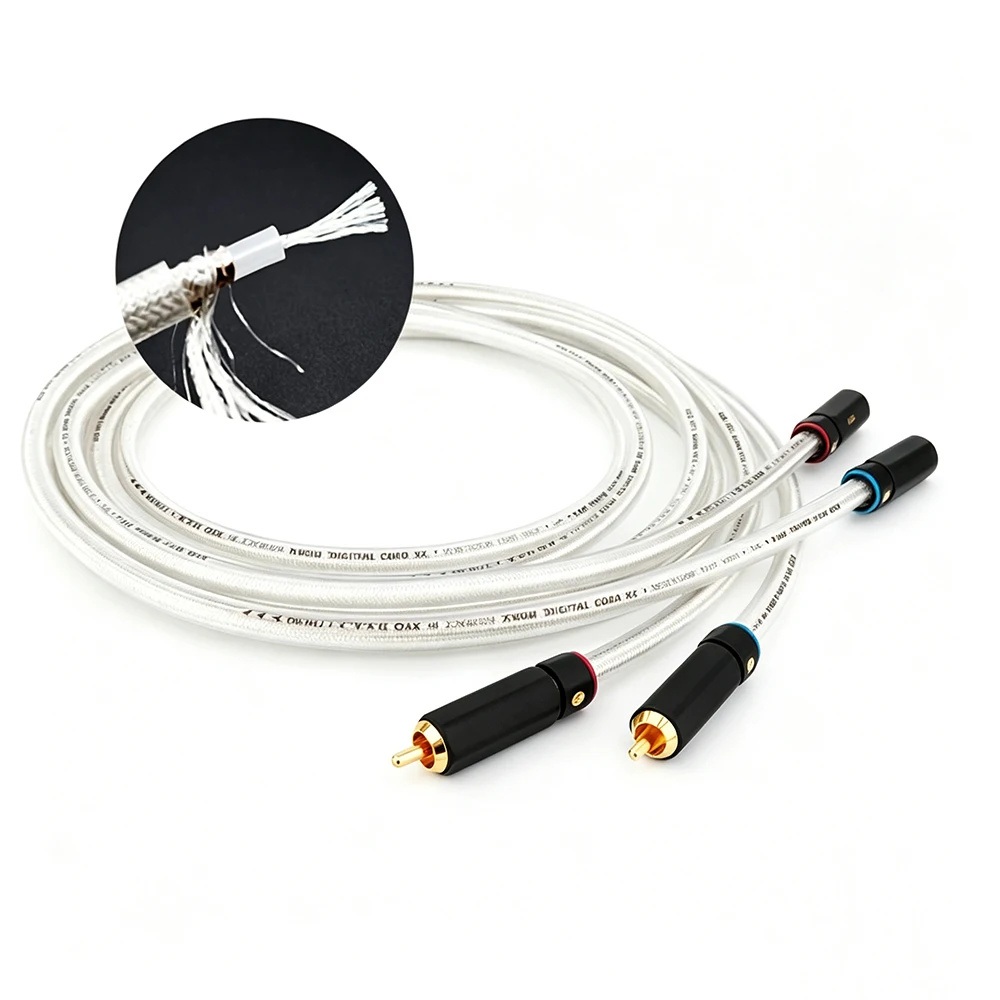 Pair  Silver Plated Digital Audio Cable HIFI Digital Coaxical Cable 75Ohm digital Cable DAC Decoder Audio
