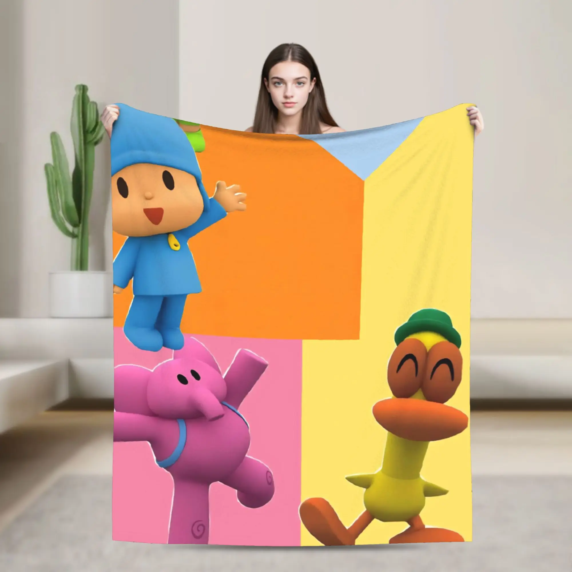 Warm Soft BlanketKids Camping P-POCOYO Elly  Throw Blanket  Flannel Bedspread For Home Decor Funny Sofa Bed Cover