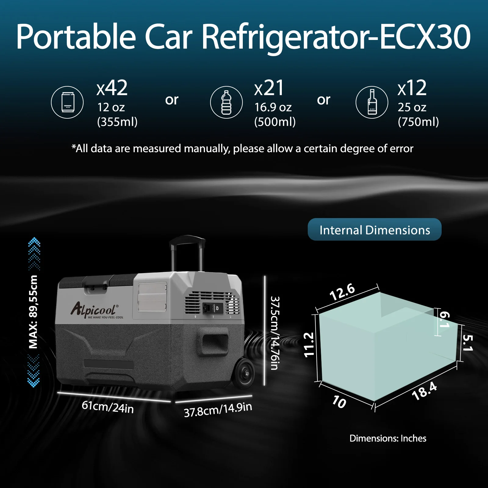 Nevera Portátil Eléctrica Alpicool ECX30 de 30, 40 y 50L, Nevera de 12V para Coche, Ideal para Camping con Puerto USB y Ruedas