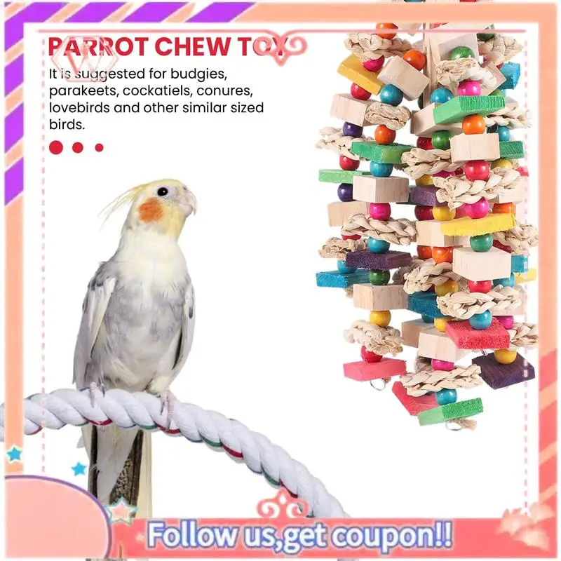 

Upgraded Large Parrot Chewing Toy - Bird Parrot Blocks Knots Tearing Toy Bird Cage Bite Toy For African Grey Macaws Cockatoos