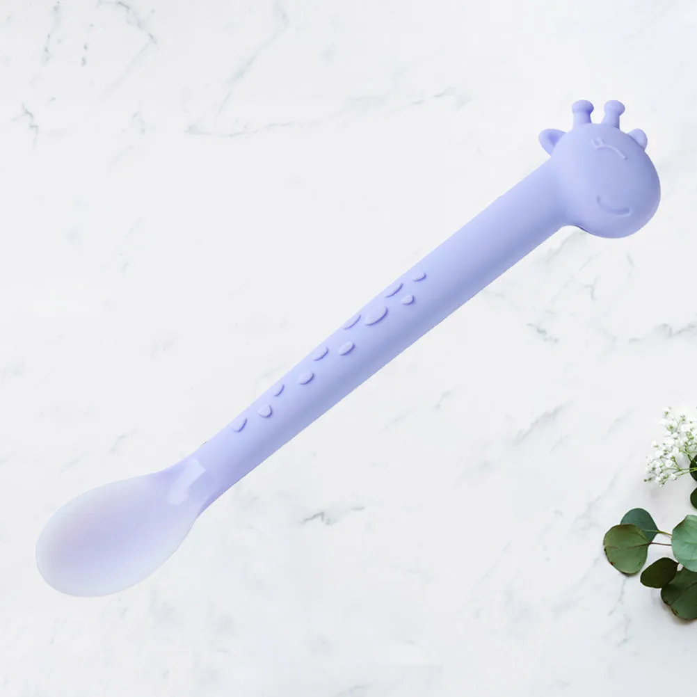 

Baby Silicone Soft Spoon Purple Creative Design Feeding Rice Paste Spoon for Newborn Kids Non Slip Grip Microwave Safe