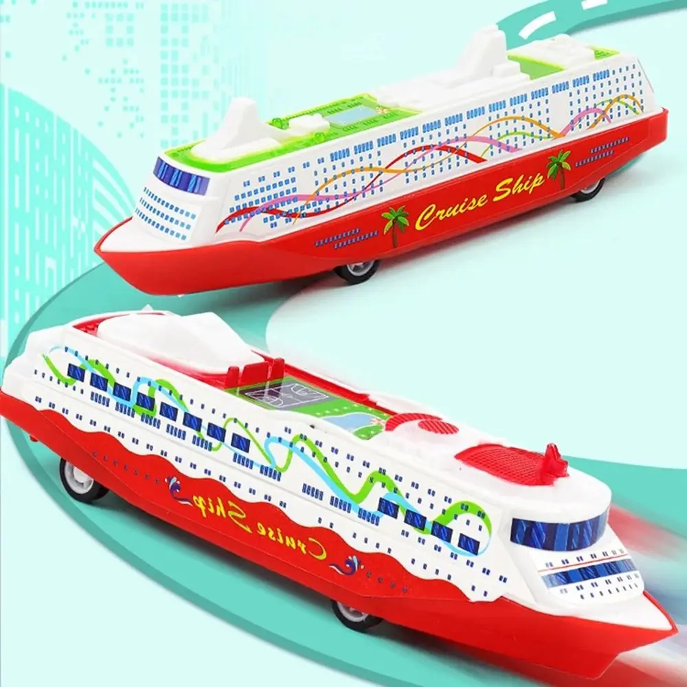 Desktop Ornaments Gliding Sliding Steamship Model Toy Collection Cruise Boat Model Vehicle Plastic Pull Back Ship Children Game