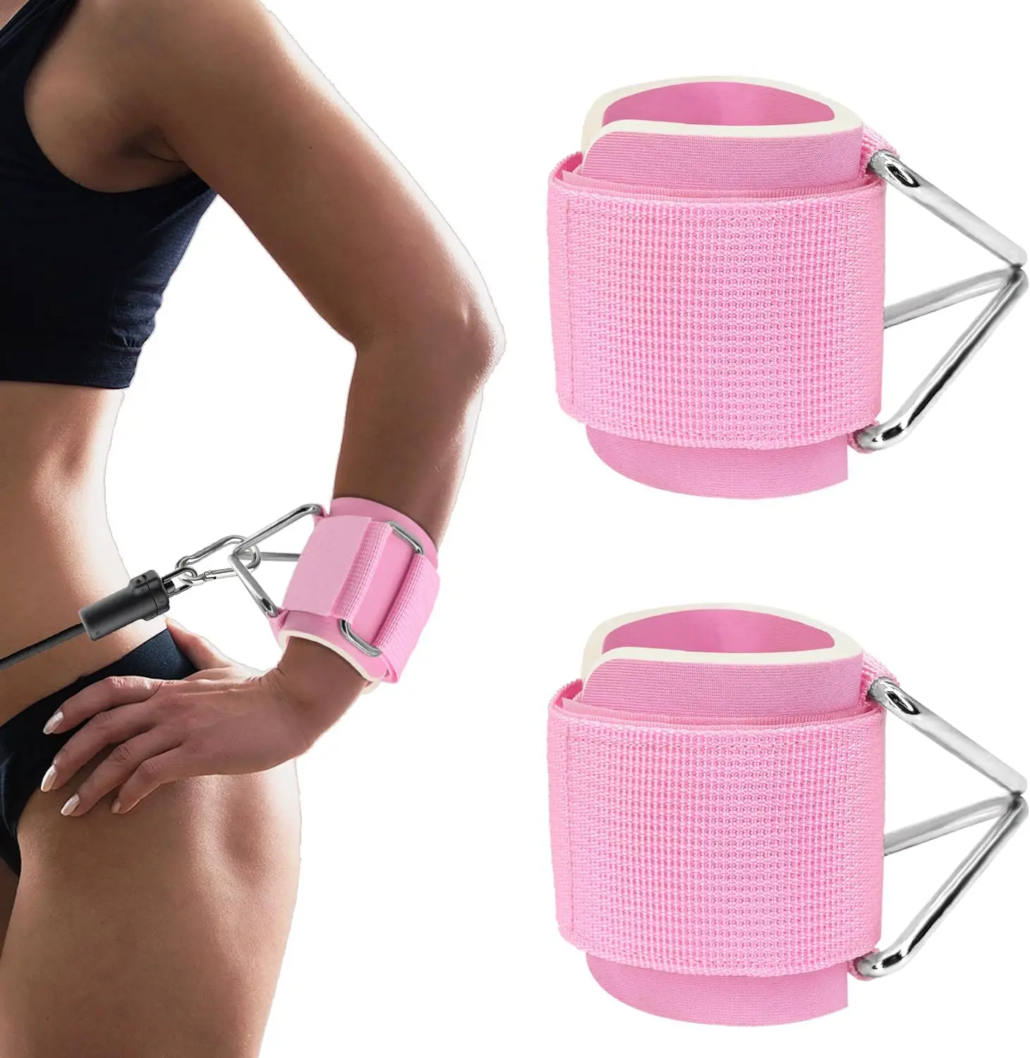 Adjustable Wrist Cuffs for Cable Machine, Neoprene Padded Straps, 2 Pack Comfortable Wrist Strap, Fitness Strength Training Equi