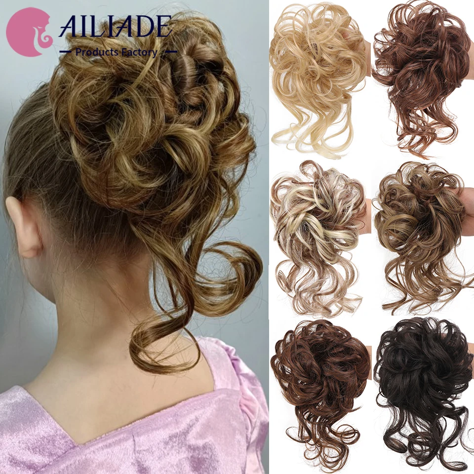 

AILIADE Synthetic Hair Bun with Tassel Messy Curly Chignon Black Brown Updo Donut Roller Scrunchie Hair Pieces for Women Girls