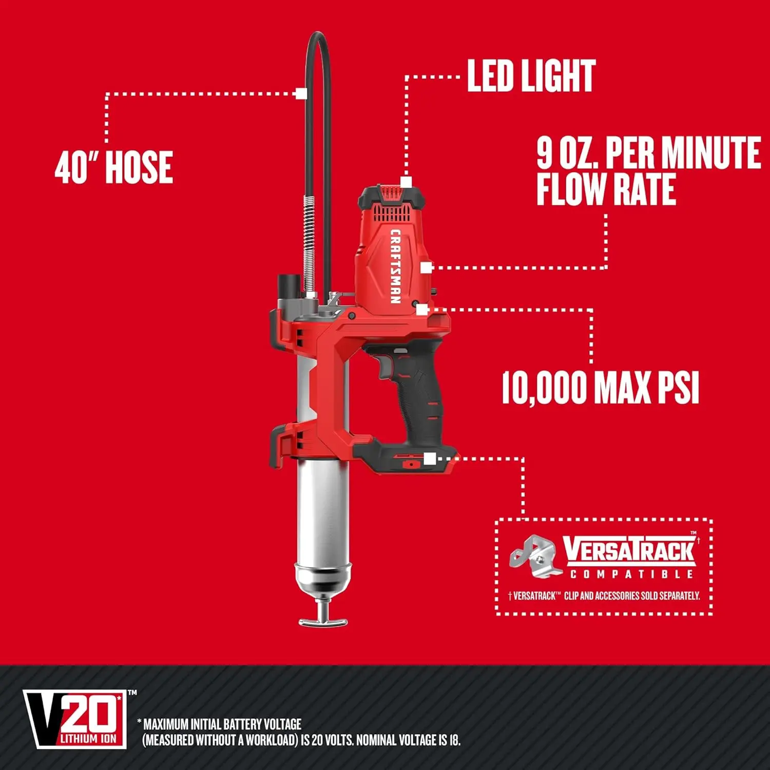 V20 Grease Gun, Cordless, 40