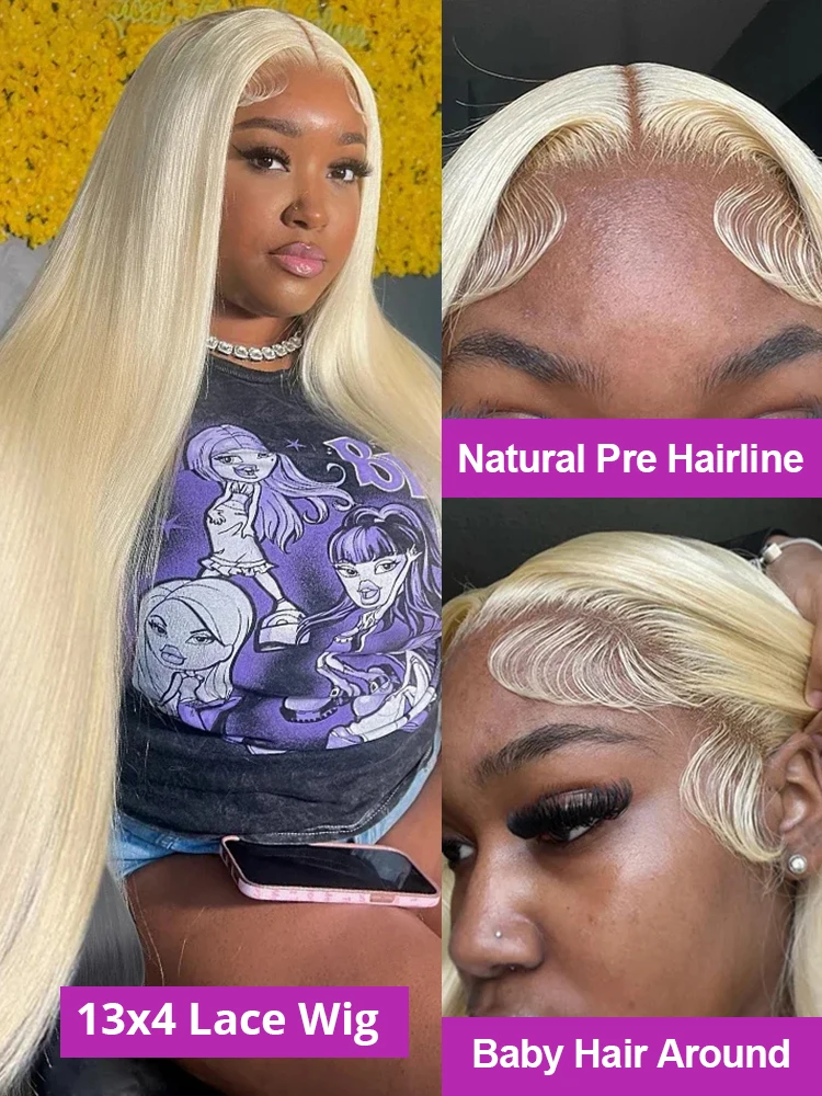 40 Inch Blonde 613 Straight 13x6 Lace Frontal Wigs HD 613 Colored Lace Front Human Hair Wigs For Women Prepucked Human Hair Wig