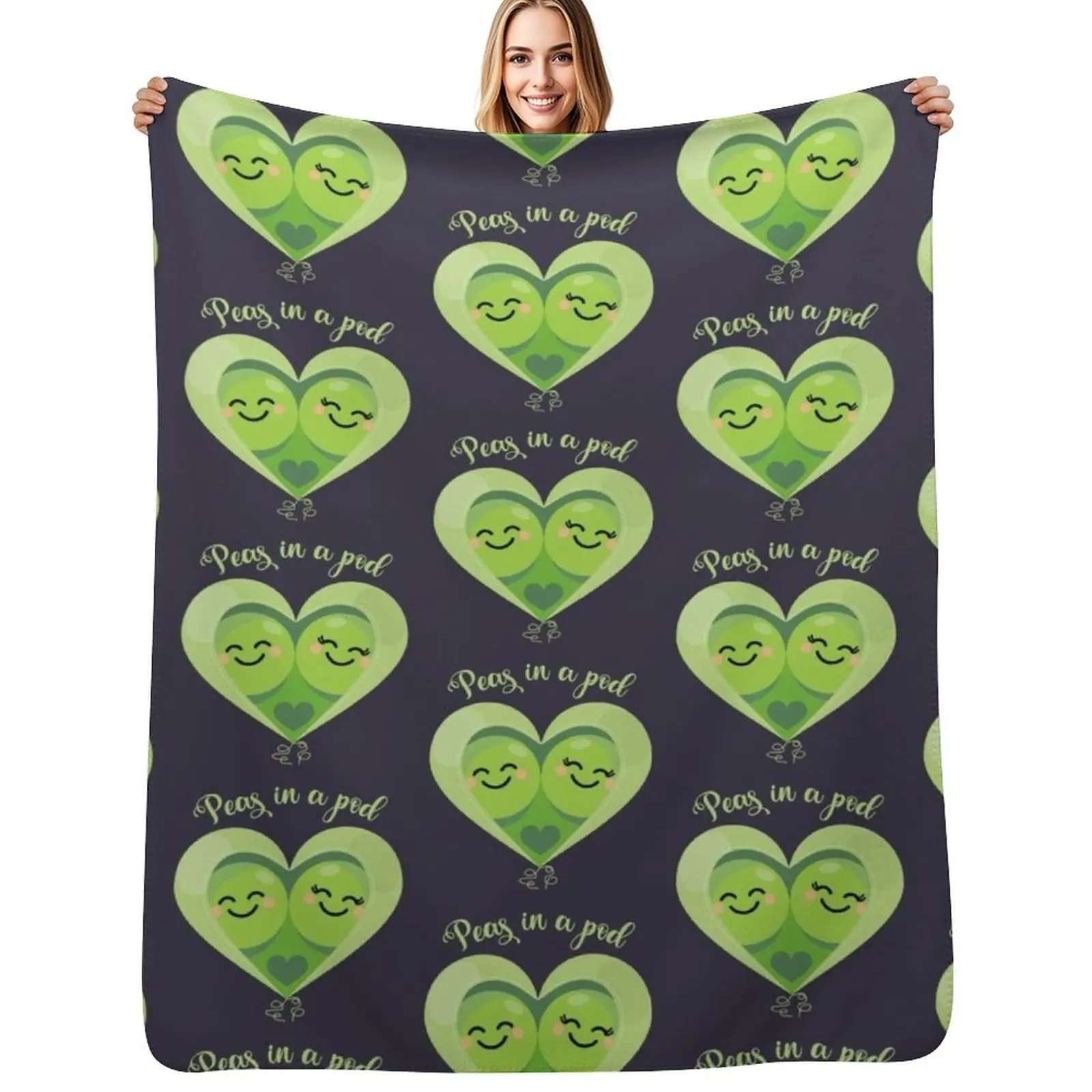Peas in a Pod (Heart) Navy Throw Blanket Cozy Warm Blanket for Bed Room Decor