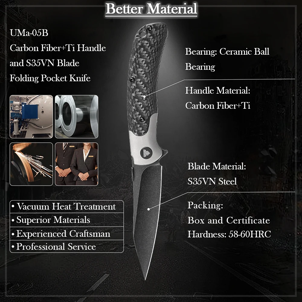 TRIVISA cuchillo plegable EDC S35VN titanio para camping y caza - imagen 4