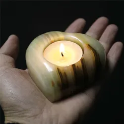 Lovely Heart Afghanistan Jade Candle Holder Aesthetic Room Decoration Reiki Healing Stone Desk Decor Gift for Christmas New Year