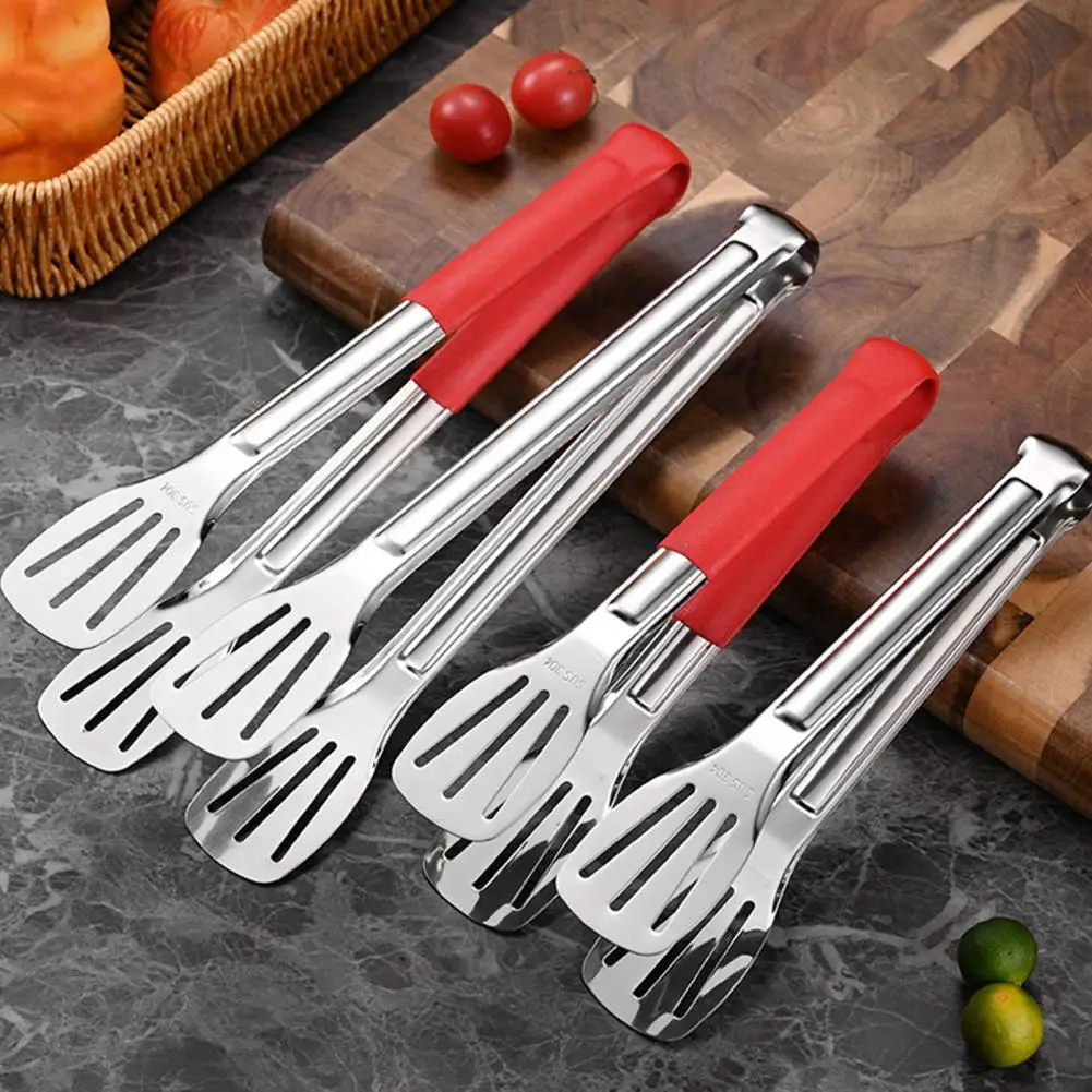 Smooth Surface Cooking Tongs Heavy-duty Stainless Steel Serving Tongs with Slotted Head Metal Food Grip Utensils for Bbq Buffet