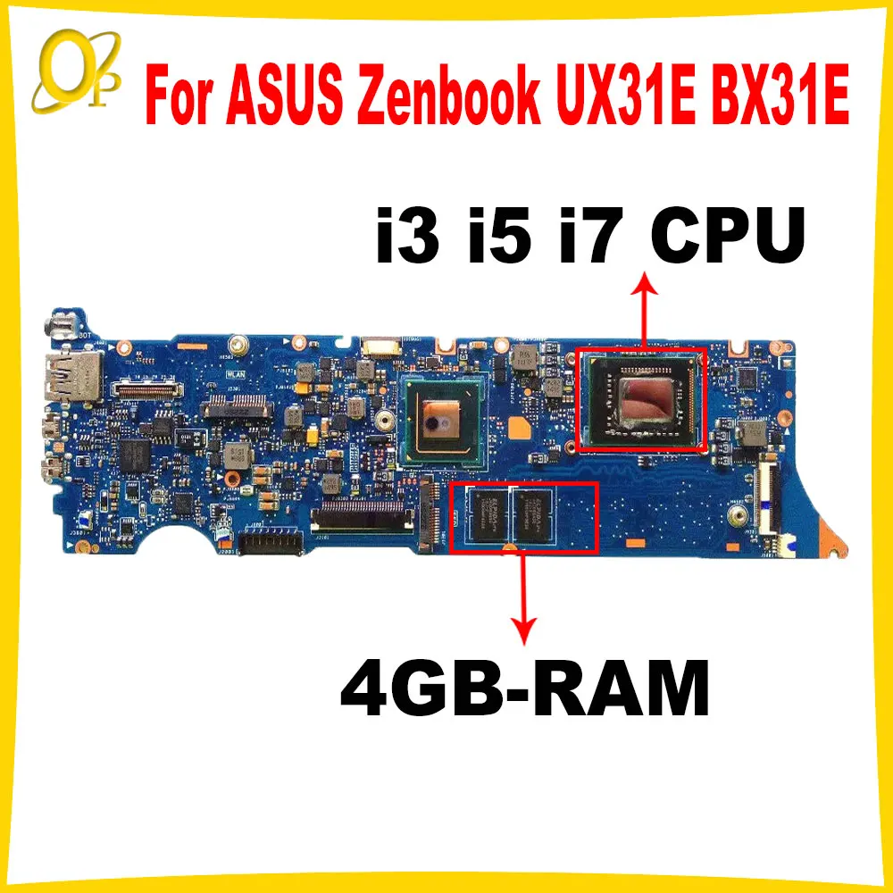 

UX31E Mainboard for ASUS Zenbook BX31E UX31E laptop motherboard with i3 i5 i7 CPU 4GB-RAM PN:60-N8NMB4F00 60-N8NMB4C00-B01 test