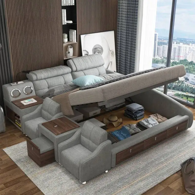 

Bedroom Decoration Double Bed Master Multifonction Luxury King Twin Bed Frame Smart Space Saving Cama Box Casal Home Furniture