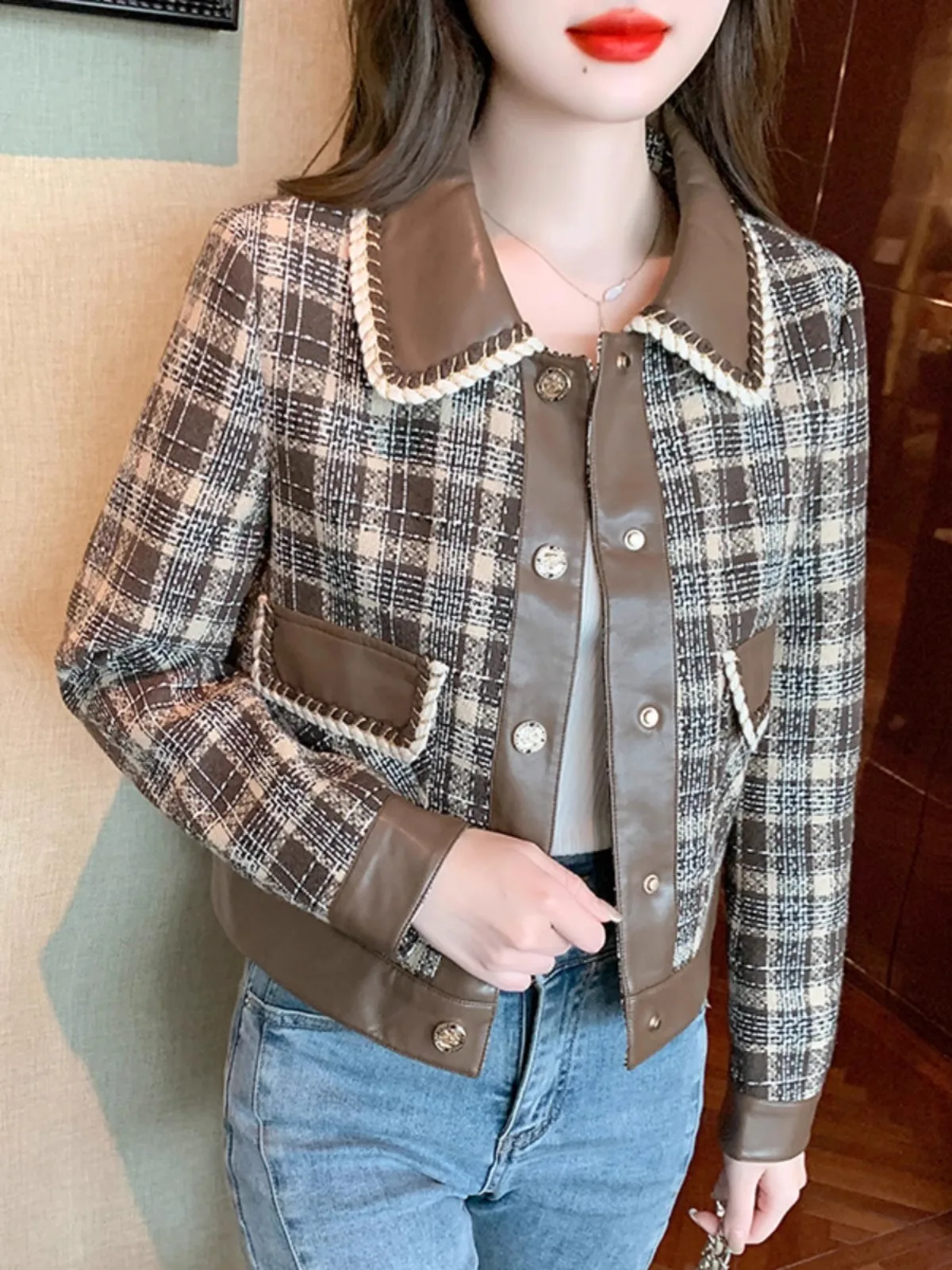 

Women's New Checker Jacket Autumn Winter Fragrant Coat Female High Quality Casual