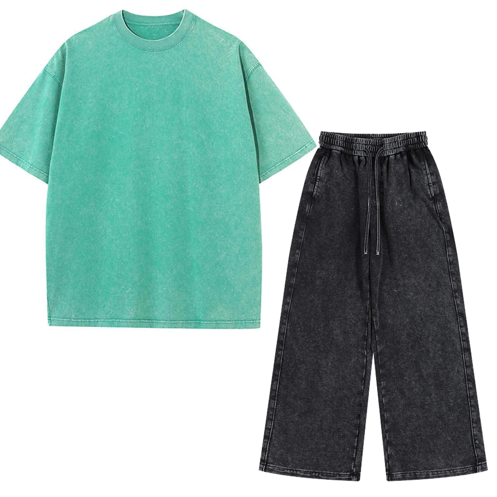 Benutzerdefiniertes LOGO Herren Baumwoll-Sprühfärbung Waschbare Leichte Gebürstete Kurzarm-Shorts Paar-Set – Detail 7