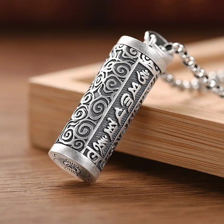 Sterling Silver Six Syllable Mantra Pendant Openable Gau Box Buddhist Amulet