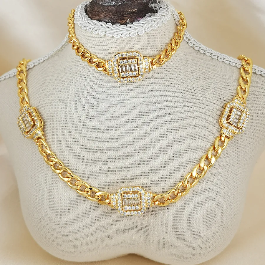 9999 gold Middle East Autumn-Winter Fashion Classic Punk Rock Cuban Chain Detachable Necklace Bracelet Jewelry