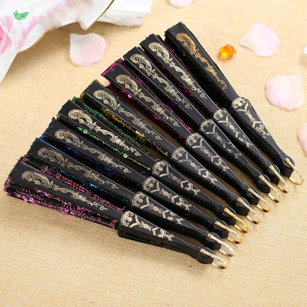 

Handmade Wing Fan Peacock Shape Sequin Foldable Dance Fan For Women Performance Stage Use Purple