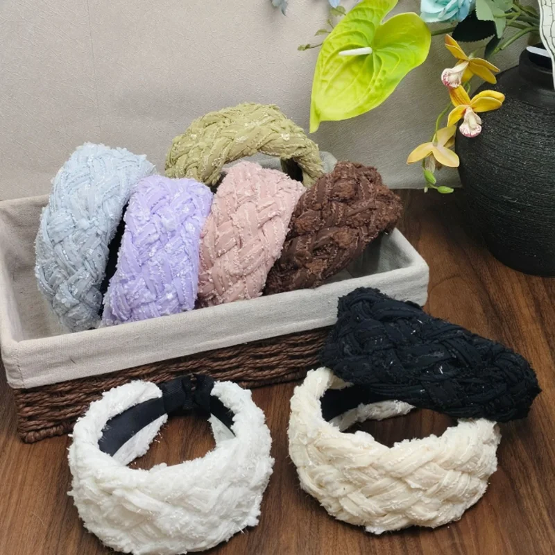 

8 Colors New Hair Accessories Jacquard Embroidery Breathable Wide Headband Hair Bands Daily Travel Braided Hair Hoop Headpiece