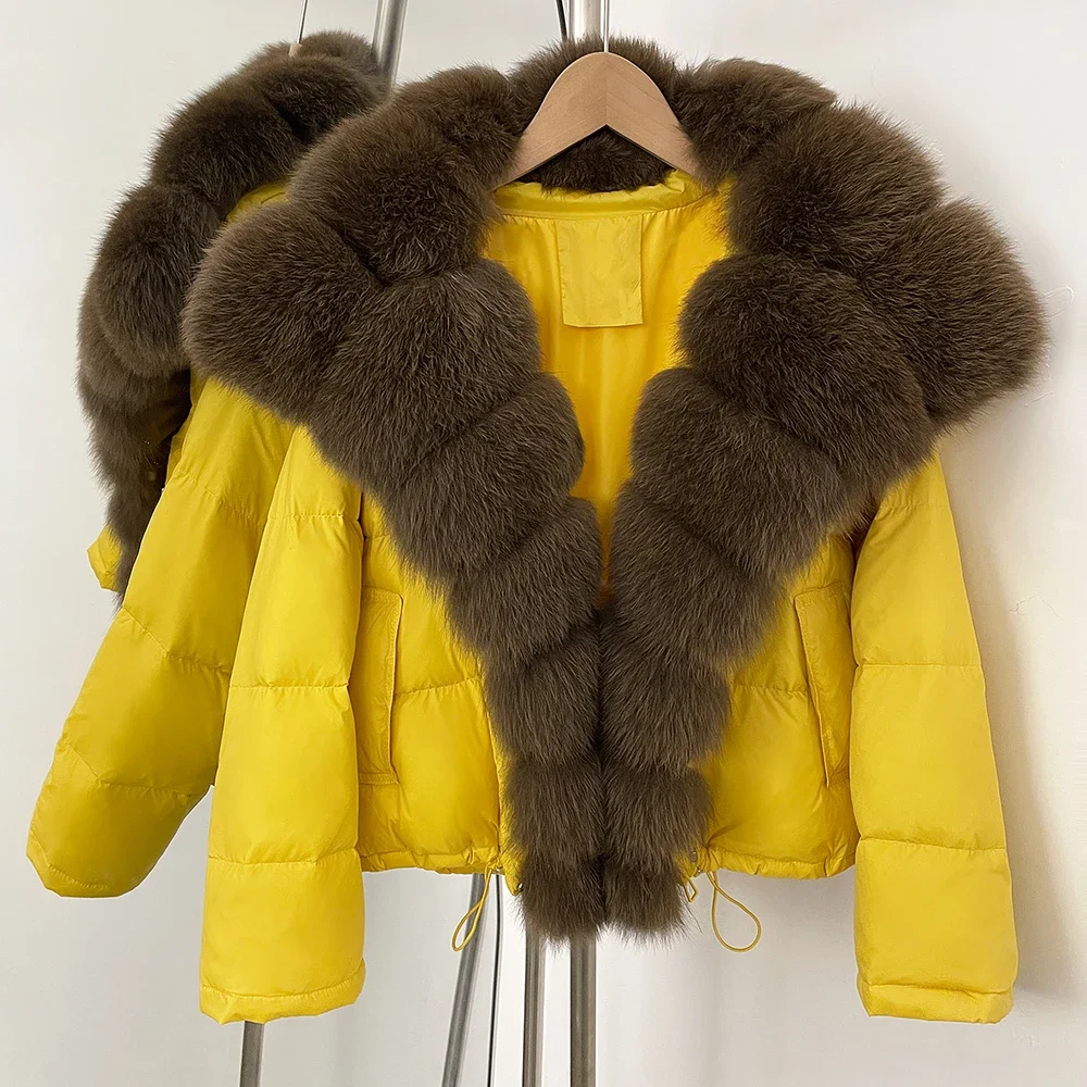 OFTBUY Giacca di pelliccia Cappotto di pelliccia di volpe naturale allentato Spessa donna Piumino corto femminile Nuovo Parka 2025 Cappotto invernale in piumino d'anatra bianco