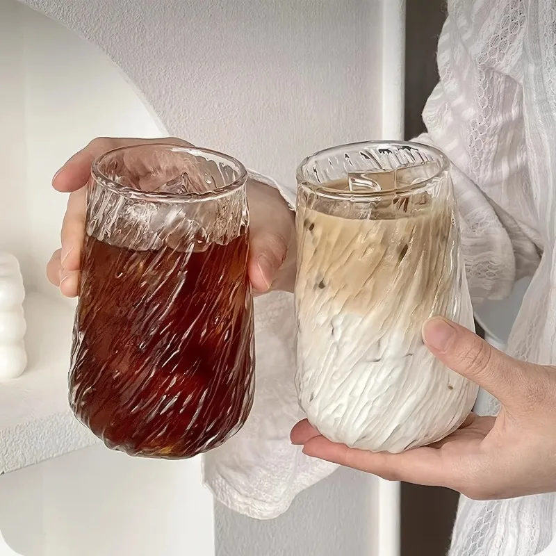 

400ML Coffee Mug Glassware Stripe Glass Cup Ice Mug Transparent Glass Tea Cup Drinkware Juice Milk Mocha Cups Kitchen Supplies